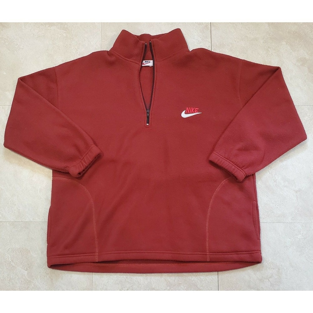 Vtg (USA Made) 80s? Nike Fleece Brown/Red Zip Jacket Pullover Sweater Mens XL